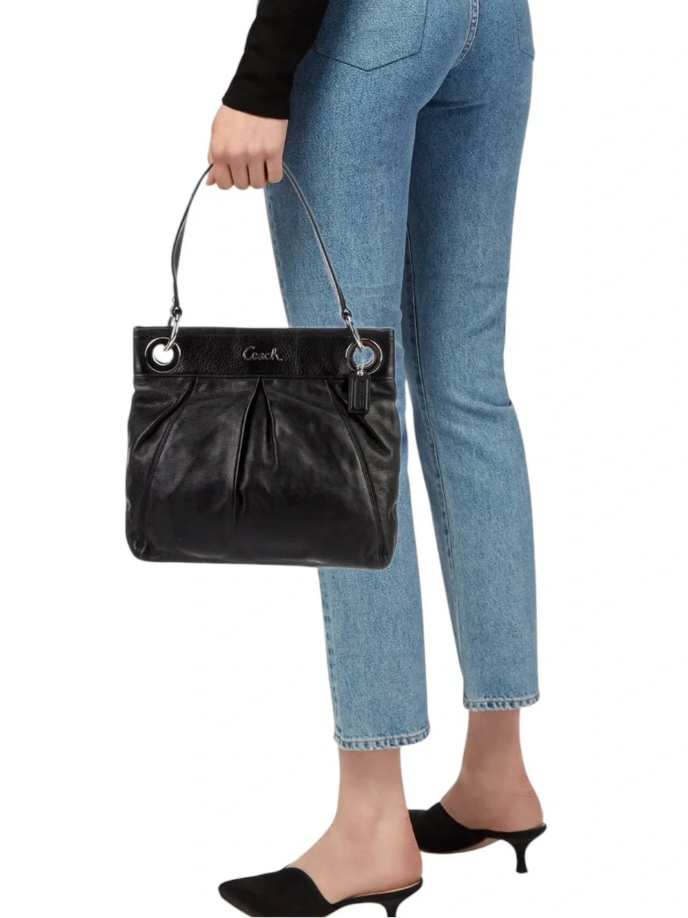 COACH Ashley Hippie Y2K Black Leather Shoulder Bag Crossbody - F17605